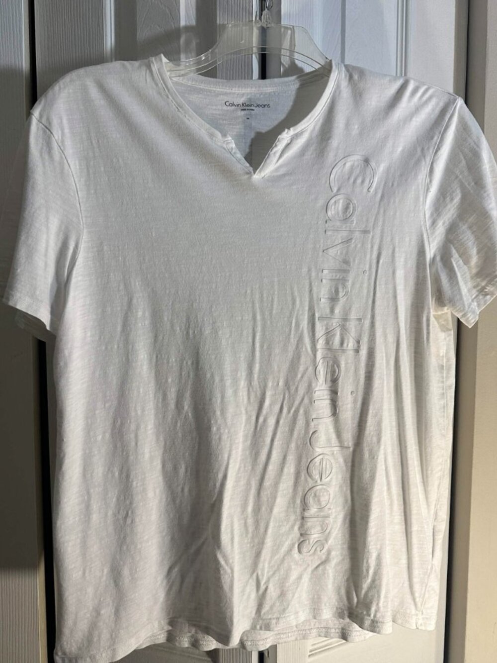 Calvin Klein White Embossed Vertical Logo Shirt - Medium